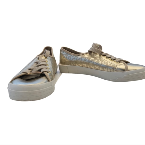 Bebe Dane Shiny Gold Lace-up Vented Sneaker Sz 7 - Picture 2 of 15